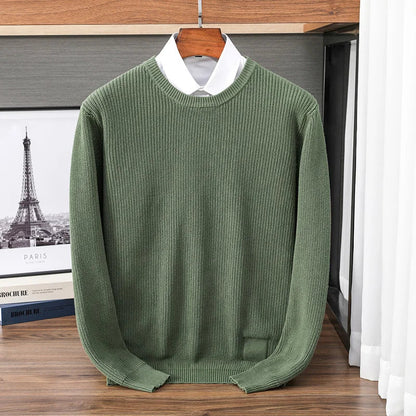 Herren Rundhals Pullover Strickoptik Gerippt Casual