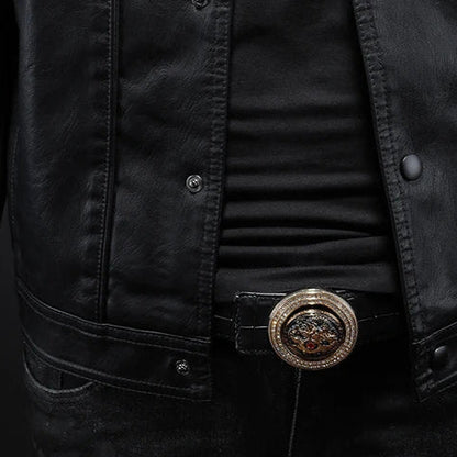 Herren Veganem Lederjacke im modernen Moto-Stil für Freizeit und Alltag