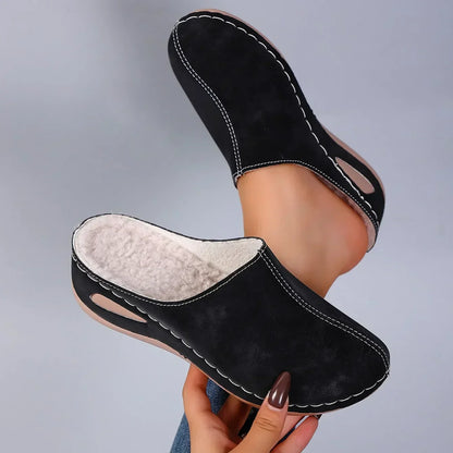 Unisex Hausschuhe Slipper mit warmem Futter, gestepptem Rand und Seitenöffnung