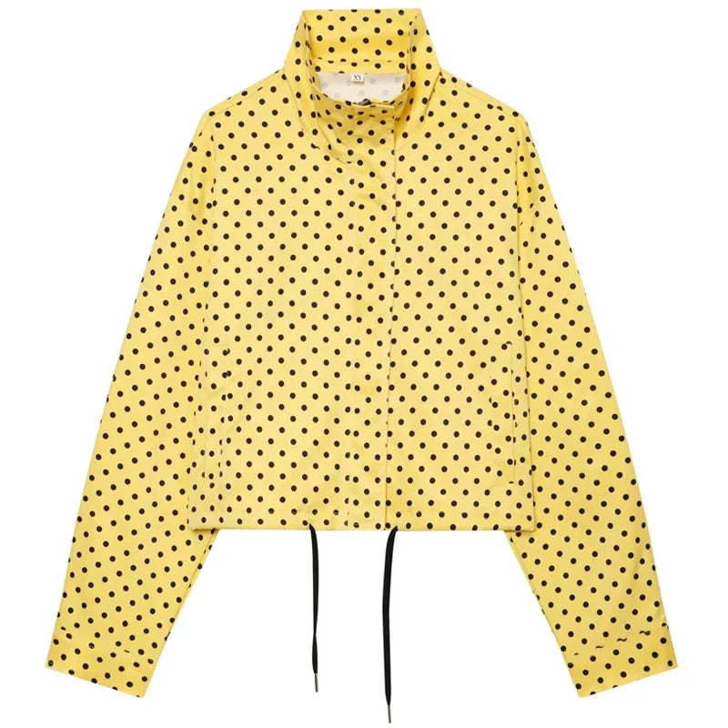 Damen Kurzjacke mit Stehkragen und Tupfenmuster - Weiß Schwarz