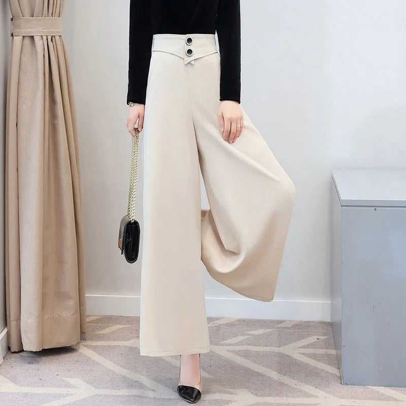Damen Culottes Weite Hose Hoher Bund Schwarz mit Gürtel