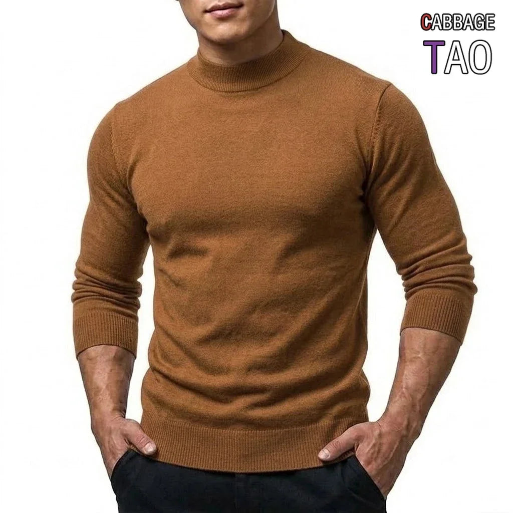 Herren Mock Neck Pullover Slim Fit Feinstrick Rollkragenpullover