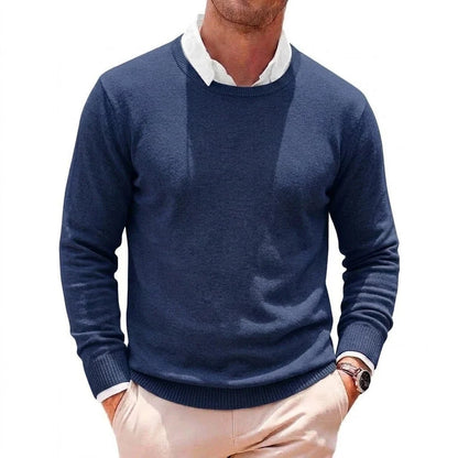Herren Basic Pullover Rundhals Langarm Strickpullover Einfarbig