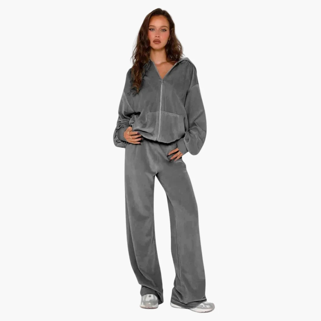 Damen Freizeit Trainingsanzug mit Kapuze – Zweiteiliges Set im modernen Streetwear-Stil