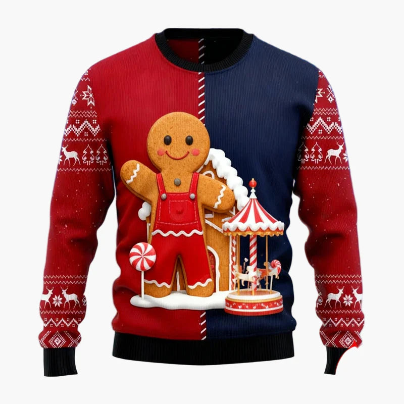 Herren Weihnachtspullover Ugly Christmas Sweater mit Lebkuchenmann, Rentier & Weihnachtsbaum – Perfekt für festliche Anlässe