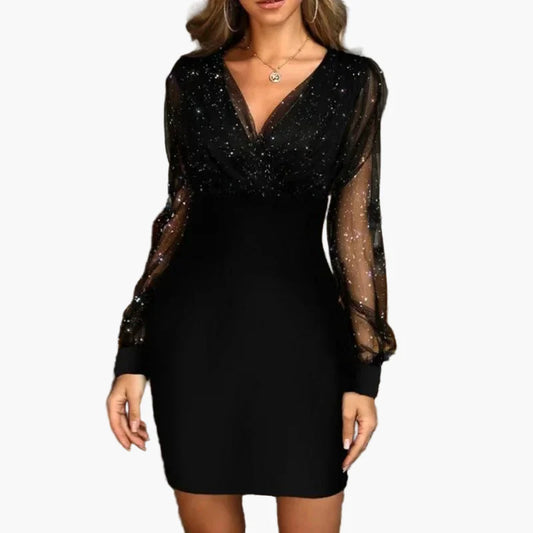 Damen Elegantes Partykleid mit Glitzer und Transparenten Ärmeln – Perfekt für Festliche Anlässe