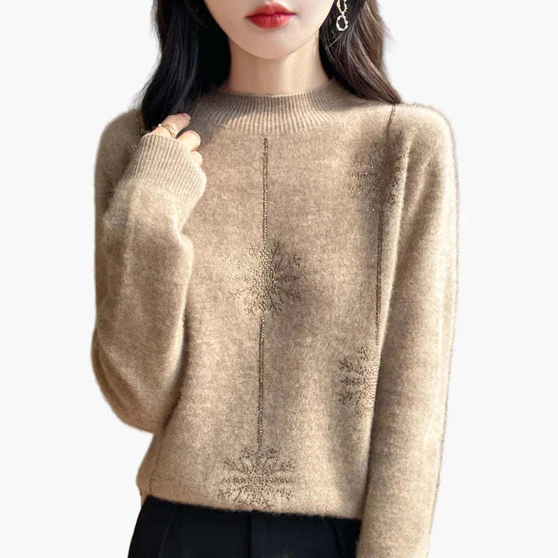 Damen Pullover mit Strass Schneeflocken Dekor – Eleganter Winter Strickpullover für Alltag und Büro