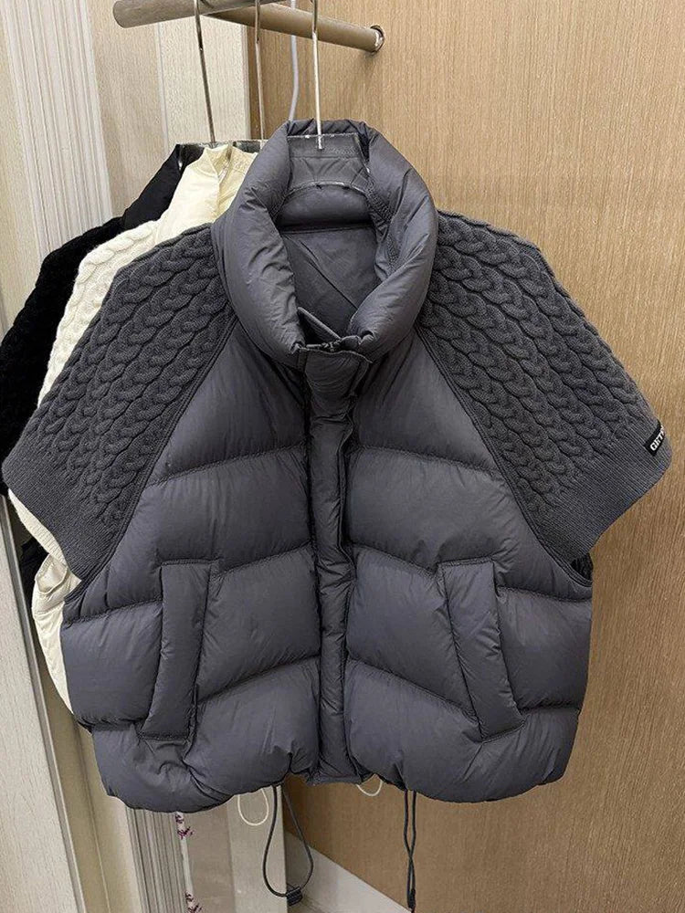 Damen Daunenweste mit Strickärmeln Stehkragen Kurz Jacke
