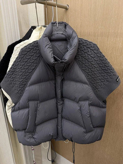 Damen Daunenweste mit Strickärmeln Stehkragen Kurz Jacke