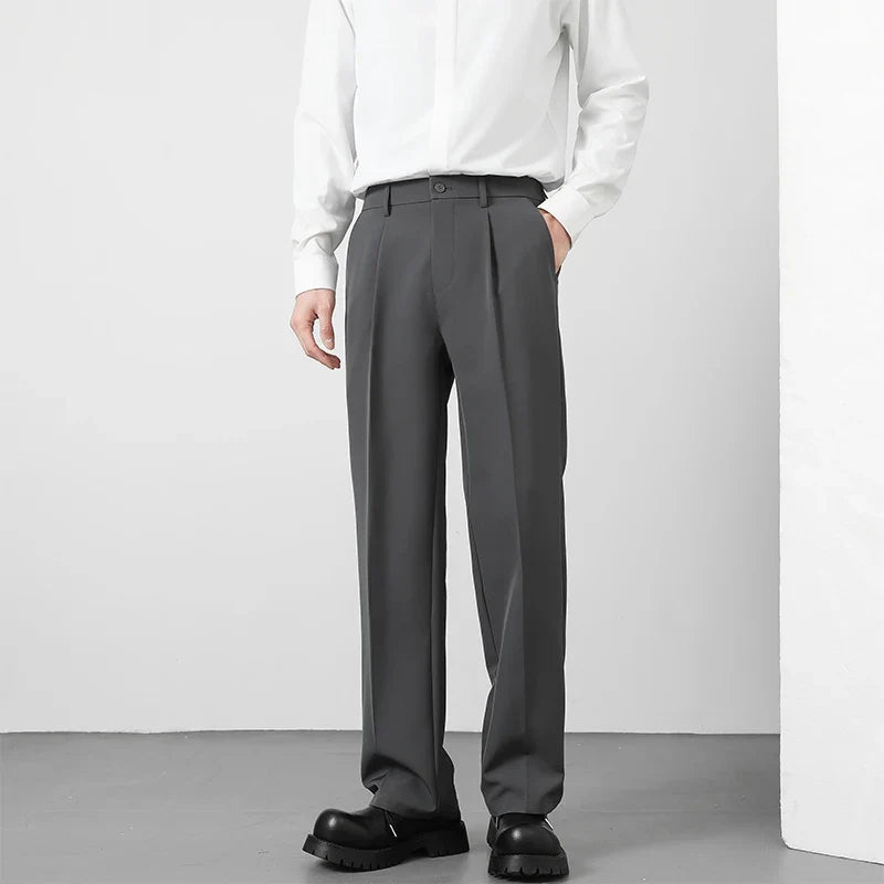 Herren Freizeithose Weites Bein Bundfalten Beige Braun