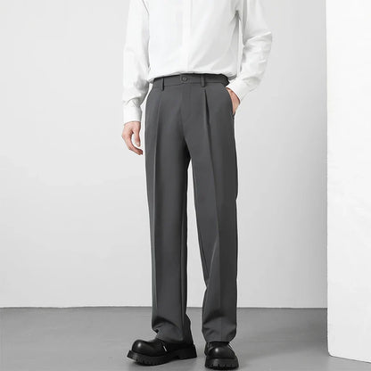 Herren Freizeithose Weites Bein Bundfalten Beige Braun