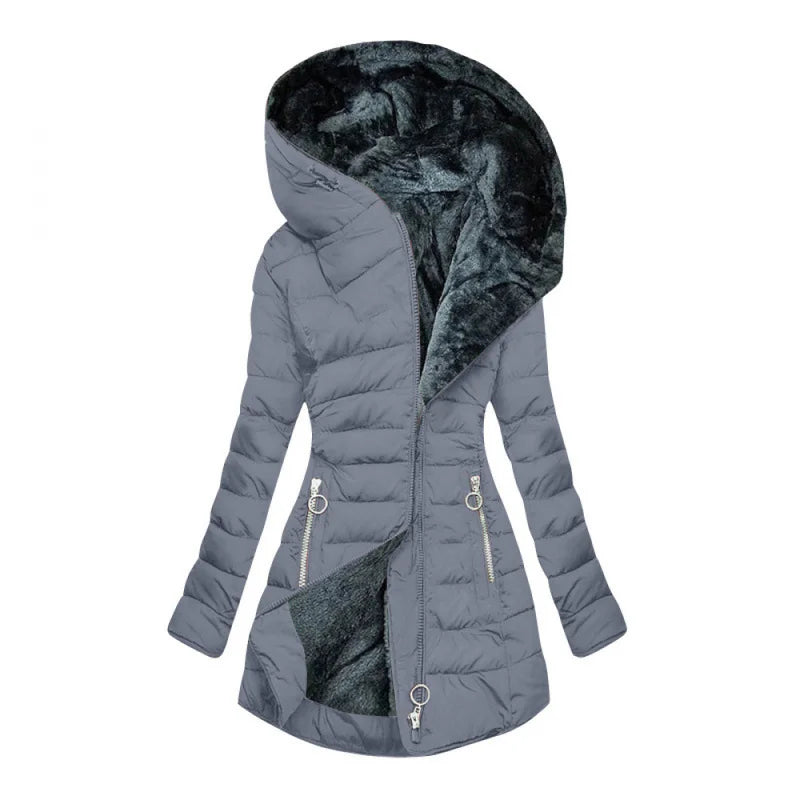 Damen Steppjacke mit Kapuze und Plüschfutter - Warme Winterjacke