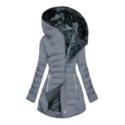 Damen Steppjacke mit Kapuze und Plüschfutter - Warme Winterjacke