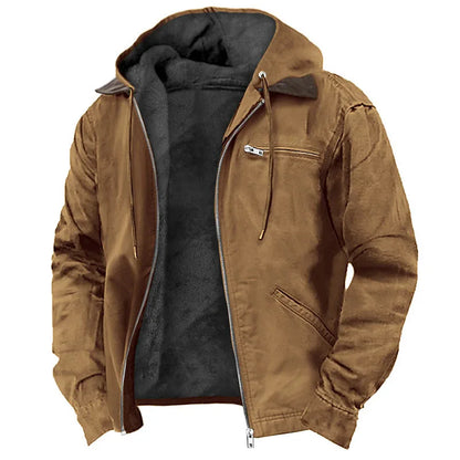 Herren Winterjacke mit Kapuze, Teddyfutter & Reißverschluss