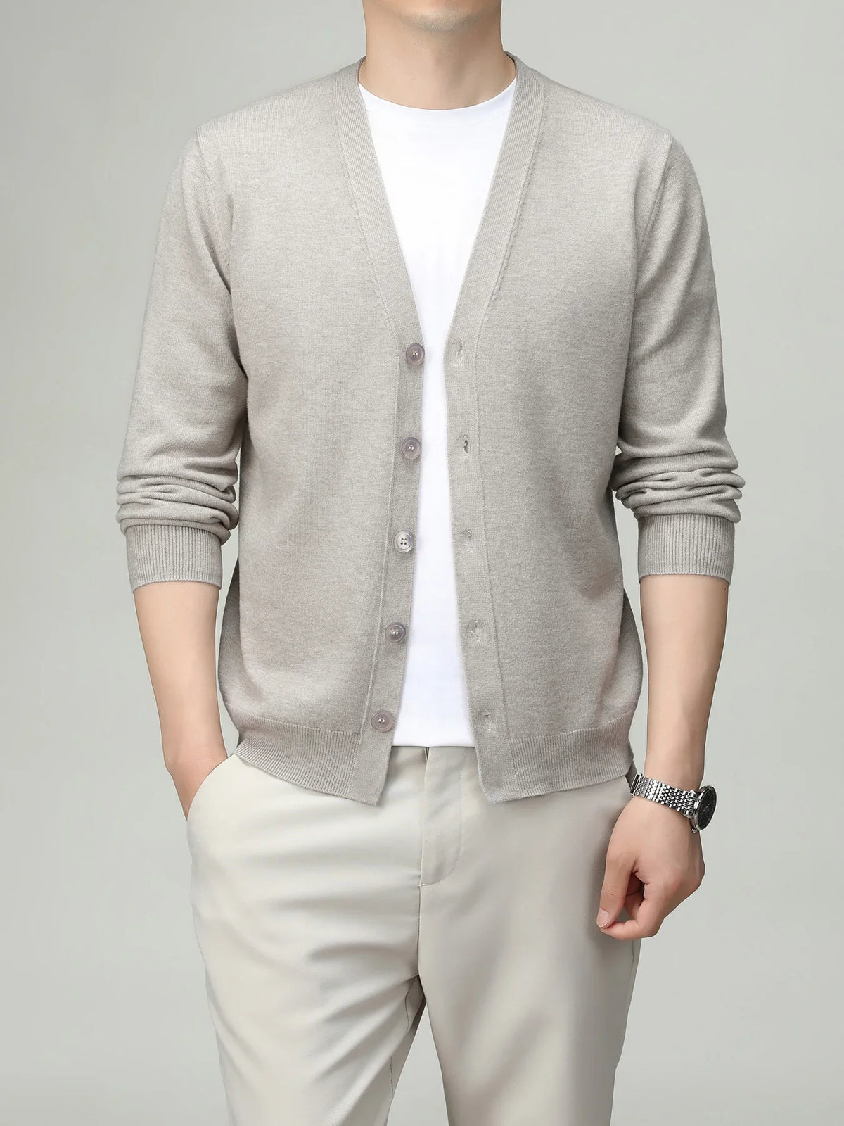 Herren Strickjacke V-Ausschnitt Knopfleiste
