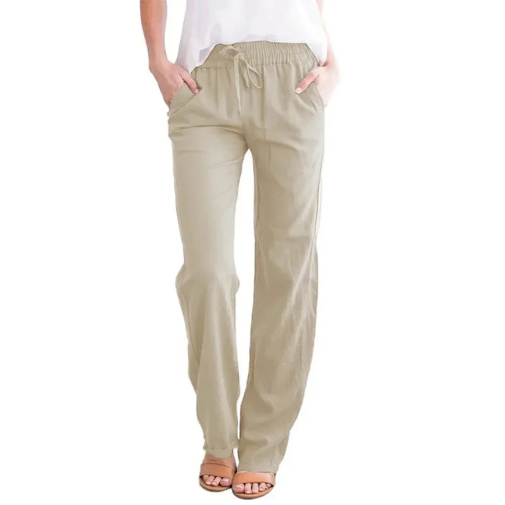 Damen Freizeithose mit weitem Bein, Kordelzug und elastischem Bund