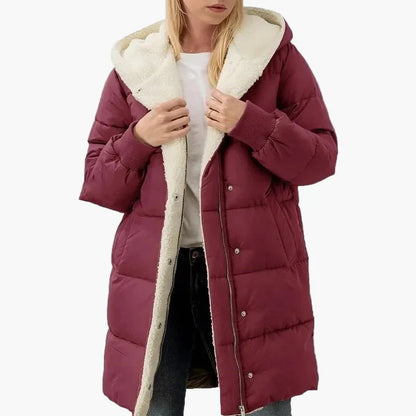 Damen Winter Steppmantel mit Kapuze – Langer, warmer Outdoor Mantel für kalte Tage