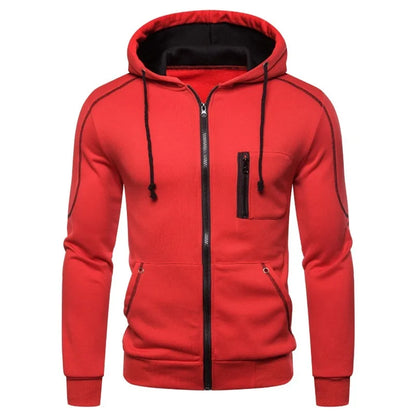 Herren Kapuzenjacke mit Reißverschluss, Kontrastfarben, Reißverschlusstasche