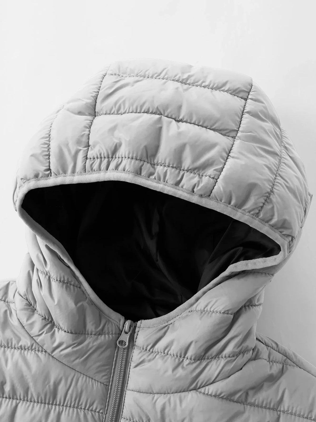 Gesteppte Daunenjacke mit Kapuze für Herren, Reißverschluss, Winterjacke