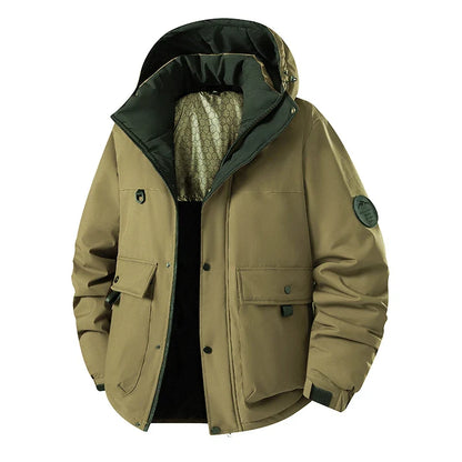Herren Winterjacke mit Kapuze und Taschen Wasserdichter Kurzmantel