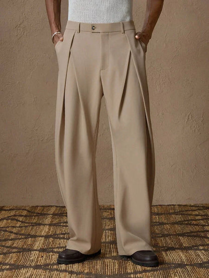 Herren Weite Hose mit Bundfalten, Hohem Bund und Knopfverschluss