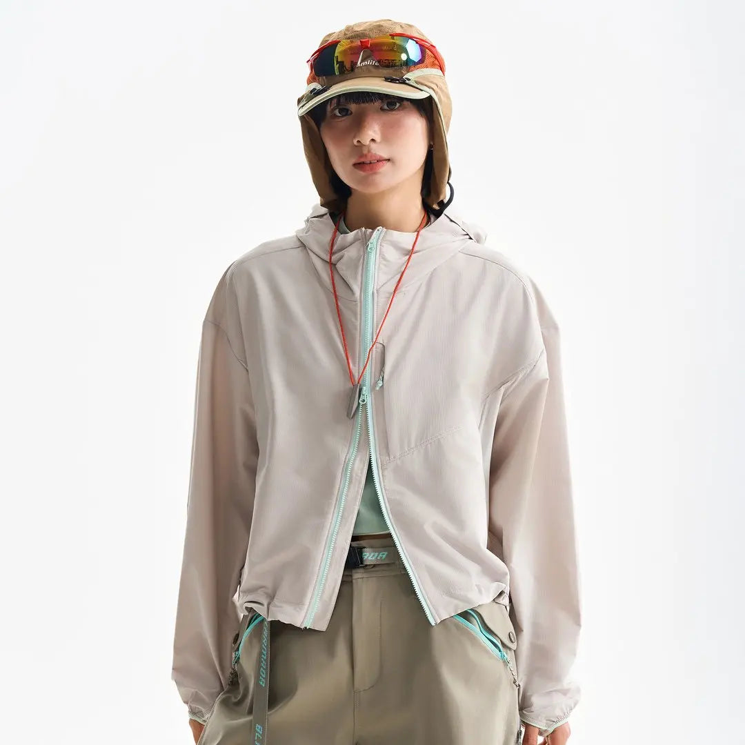 Damen Kurze Kapuzenjacke Windbreaker Leicht Reißverschluss