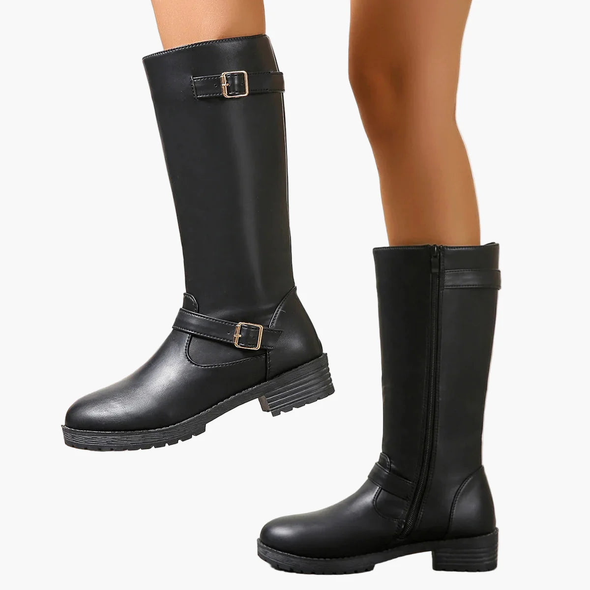 Damen Kniehohe Stiefel mit Schnalle – Elegante Alltags- und Reitstiefel