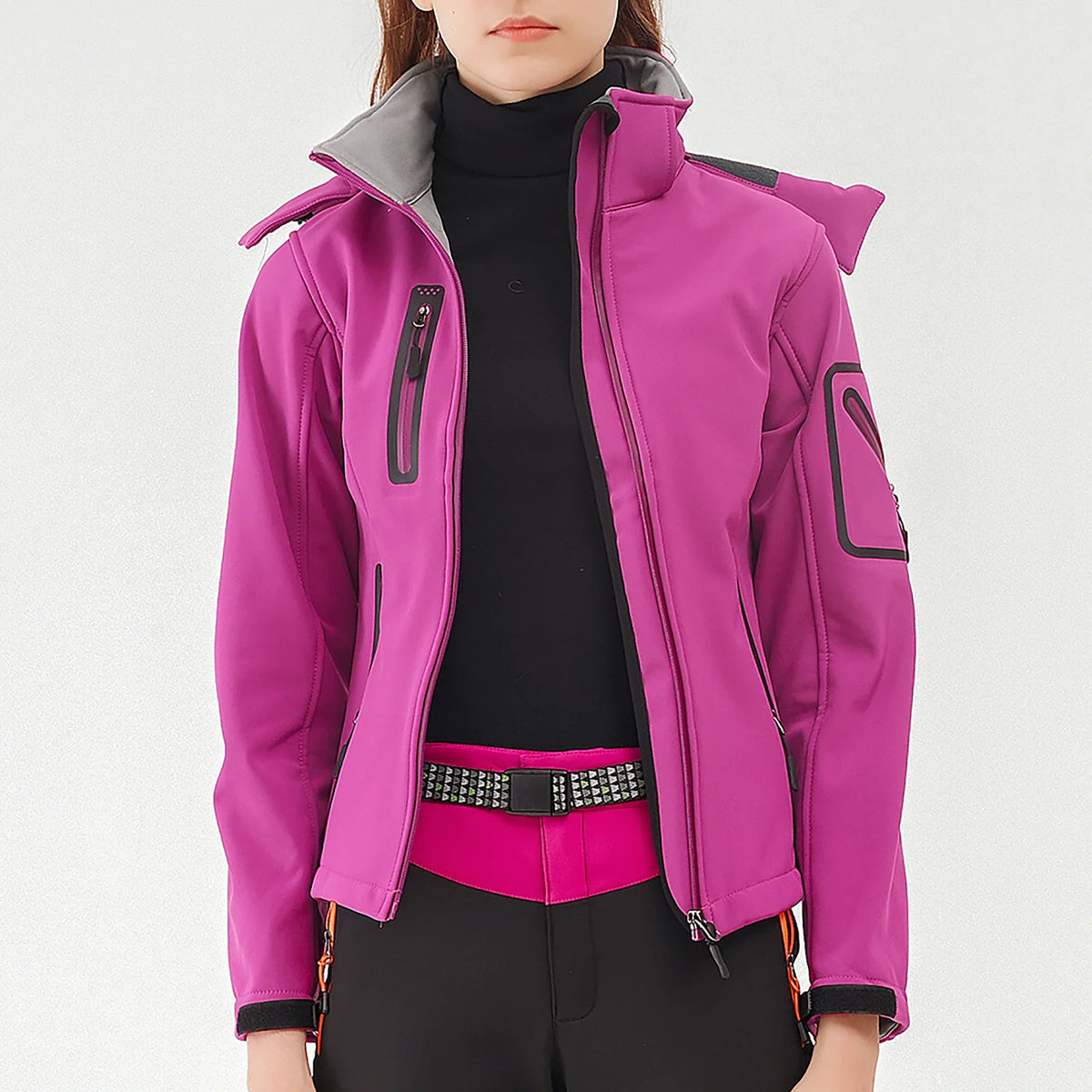 Damen Softshelljacke mit Stehkragen winddicht wasserabweisend Schwarz
