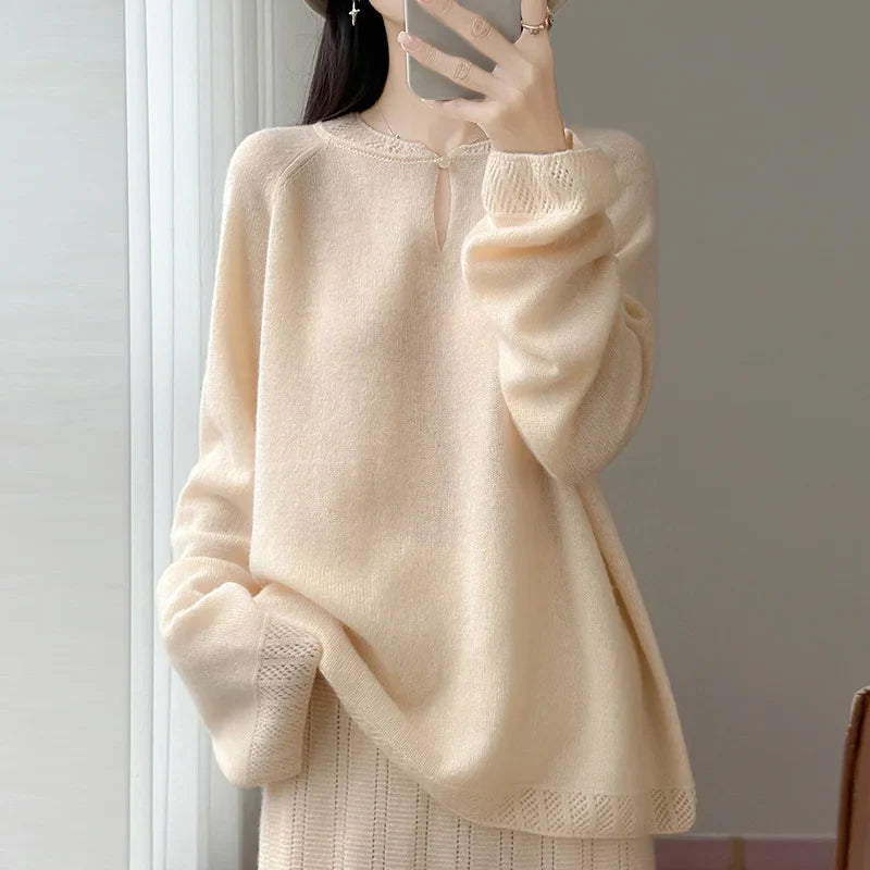 Damen Pullover Langarm Rundhals mit Lochdetails Hellrosa