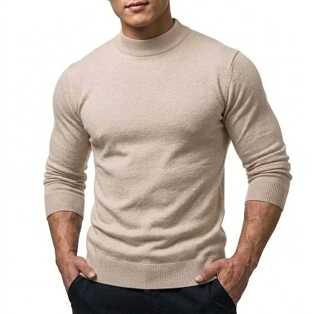 Herren Mock Neck Pullover Slim Fit Feinstrick Rollkragenpullover