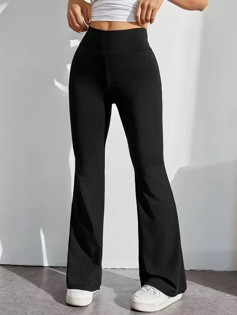 Damen Schlaghose Schwarz mit Hohem Bund – Ausgestellte Hose