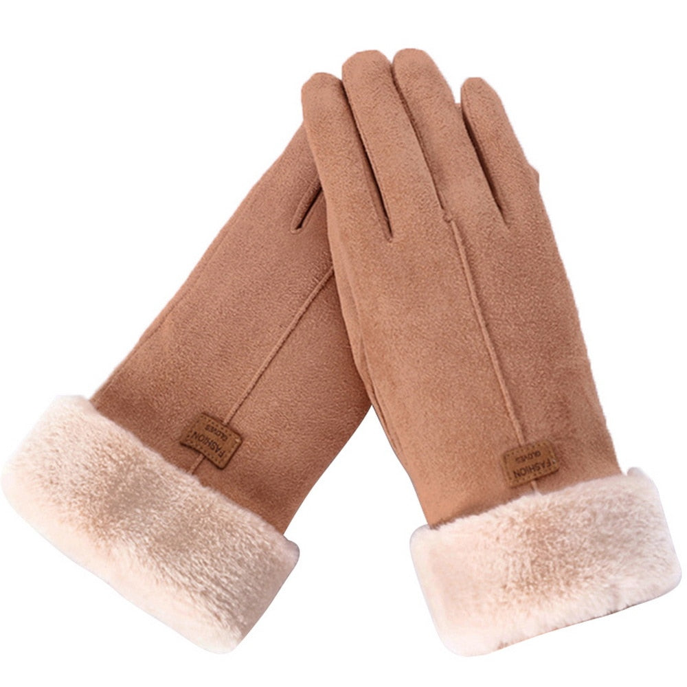 Winterhandschuhe für Damen mit Fleecefutter & Kunstfellbesatz, weiches Material