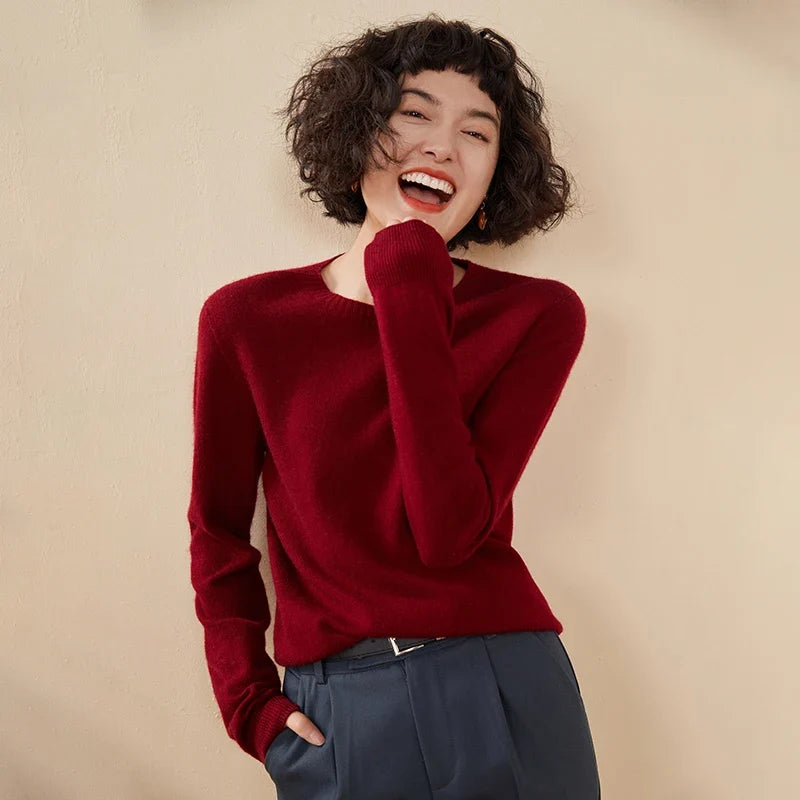 Damen Rundhals Pullover Langarm Basic Strickpullover