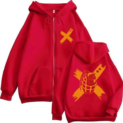 Unisex Reißverschluss Hoodie mit Kordelzug und Motivdruck – Verschiedene Designs