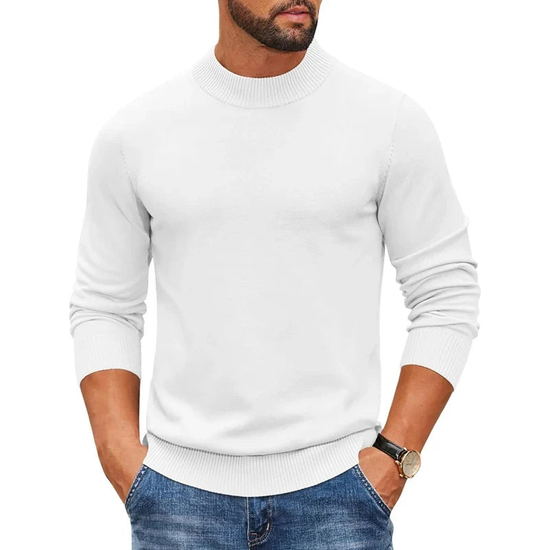 Herren Rollkragenpullover Langarm Strickpullover Rippbündchen Uni-Farben