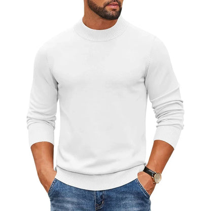 Herren Rollkragenpullover Langarm Strickpullover Rippbündchen Uni-Farben