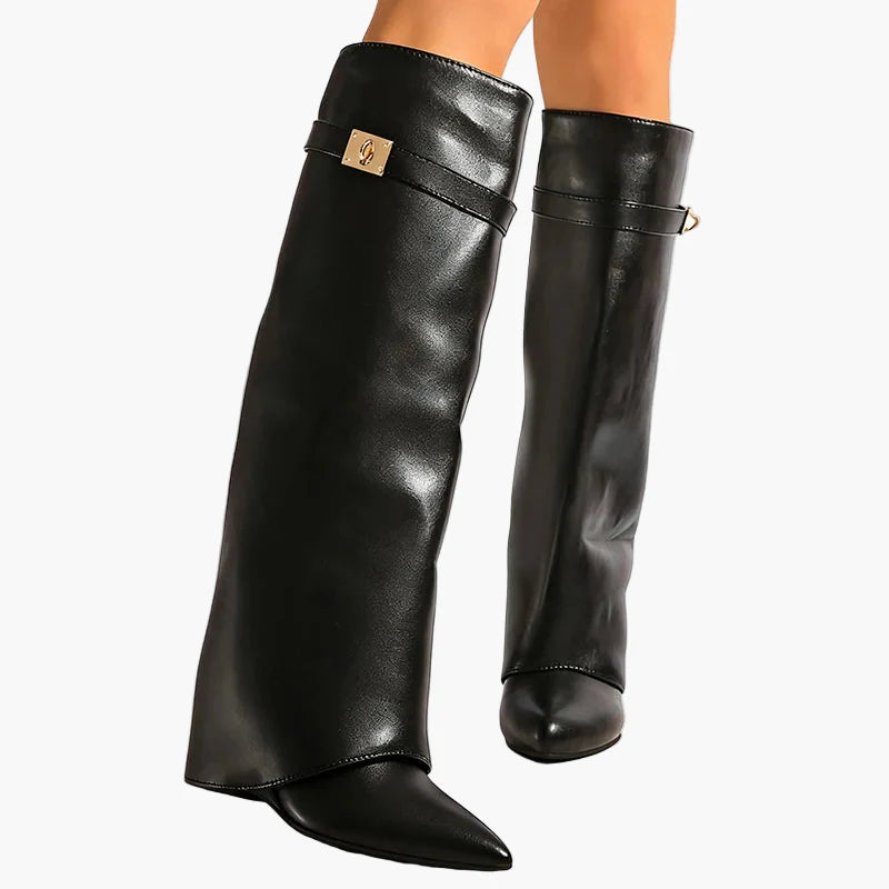 Damen Slouchy Stiefel mit spitzer Zehenpartie und flachem Absatz – Modische Overknee-Stiefel für Herbst und Winter