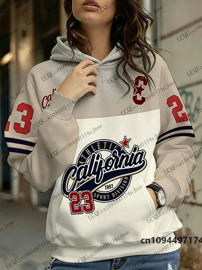 Damen Hoodie Kapuzenpullover mit California Sport Print und Bauchtasche