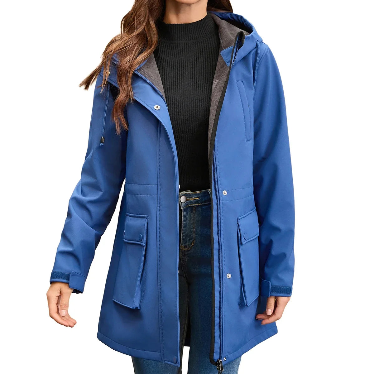 Damen Übergangsjacke mit Kapuze, Reißverschluss und Pattentaschen