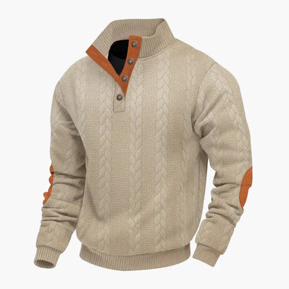 Herren Strickpullover mit Knopfleiste – Modischer Freizeit Sweater im Zopfmuster
