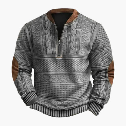 Herren Sweatshirt Halb-Reißverschluss Steppmuster Patchwork Outdoor Freizeitpullover
