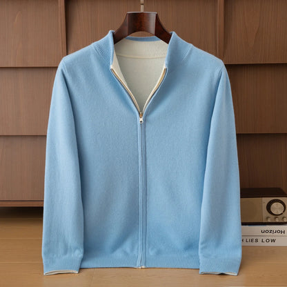 Unisex Strickjacke mit Stehkragen und Reißverschluss