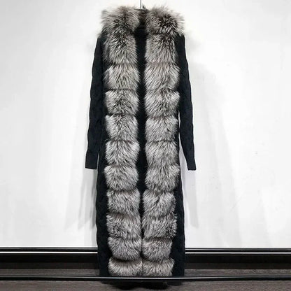 Damen Strickmantel Lang mit Kunstfellbesatz Zopfmuster Kapuze Winter