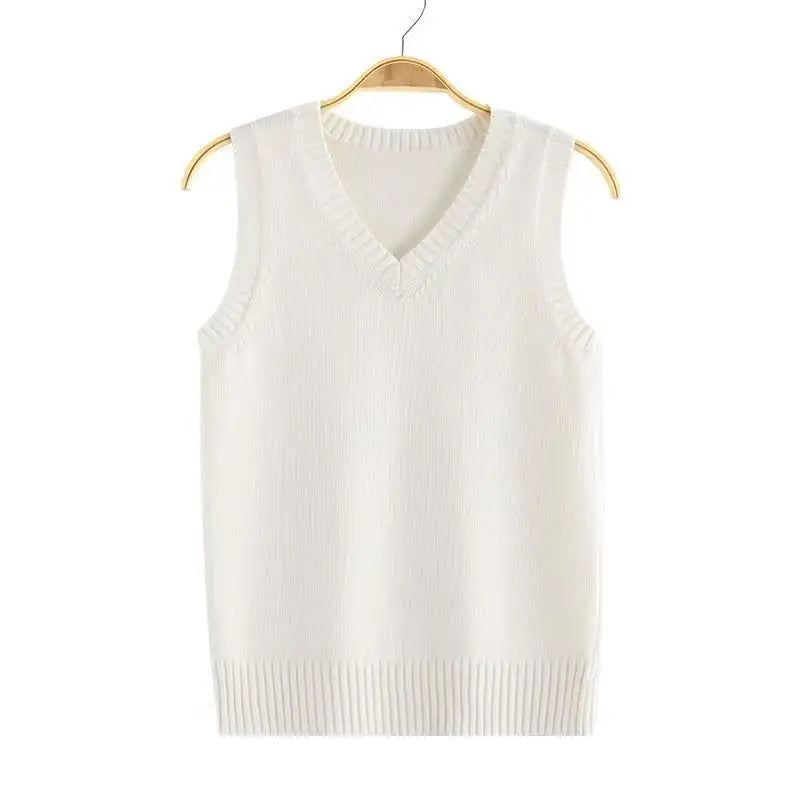 Unisex Strick Pulloverweste V-Ausschnitt Ärmellos Gerippte Säume