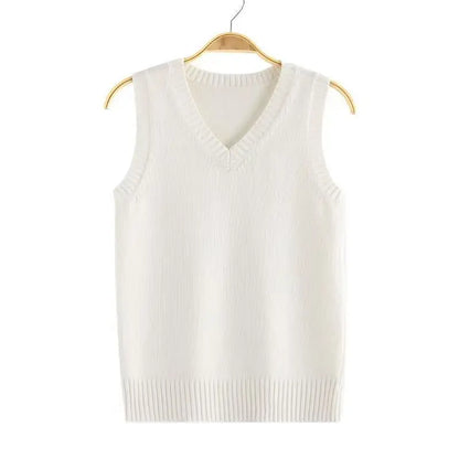Unisex Strick Pulloverweste V-Ausschnitt Ärmellos Gerippte Säume