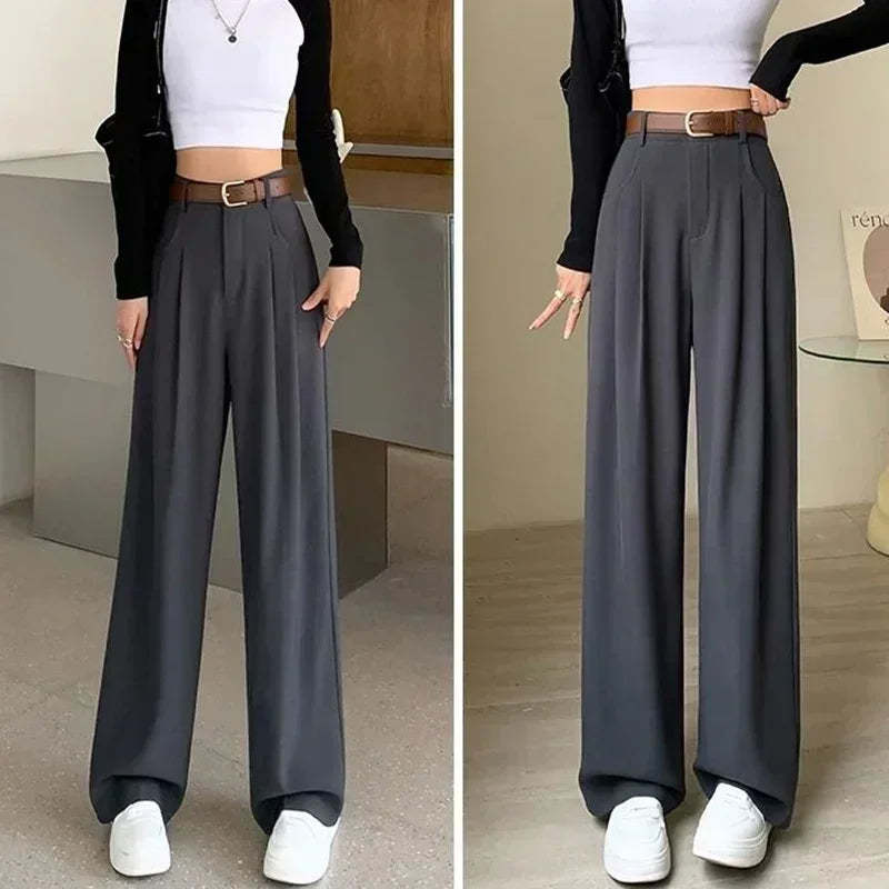 Damen Weite Hose High Waist Bundfalten Business Elegant