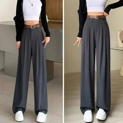 Damen Weite Hose High Waist Bundfalten Business Elegant