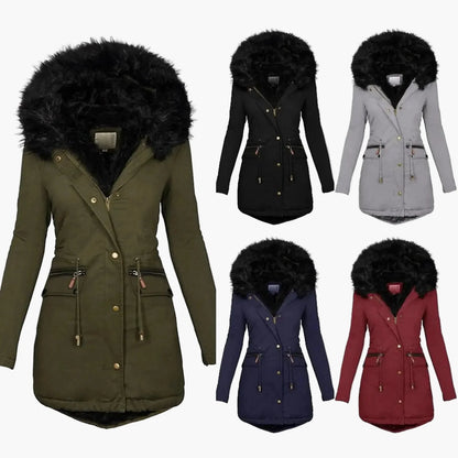 Damen Winterparka mit Kunstfellkapuze – Eleganter, warmer Mantel im europäischen Stil für kalte Tage
