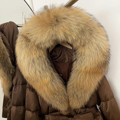 Damen Winter Steppjacke mit Kunstpelzkragen und Gürtel