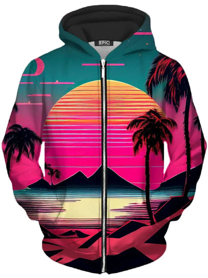 Unisex Reißverschluss Hoodie mit farbigem Baum-Motiv, bunter Print Kapuzenpullover